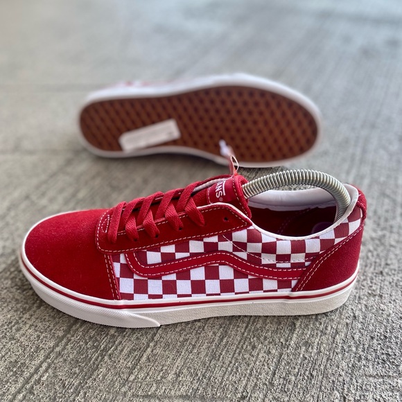 VANS Old Skool Crimson Red White Checker Canvas Shoes - Picture 6 of 10